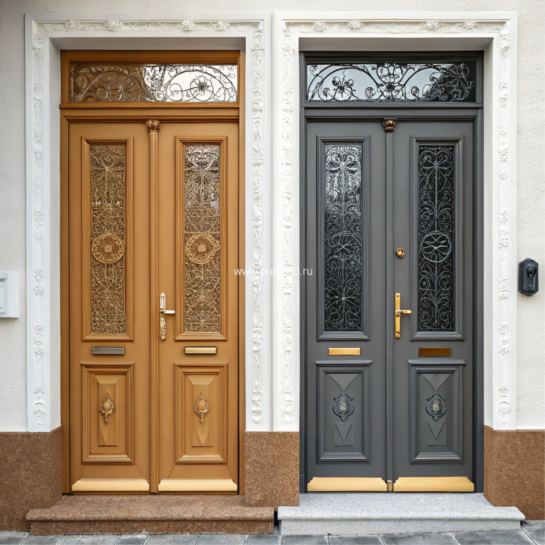 Входная стальная дверь в частный дом светло-коричневая со стеклом, цена 13 250  руб.